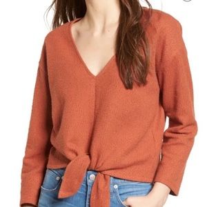 Madewell Textured Nubby Orange Tie Front Top V Neck XXS